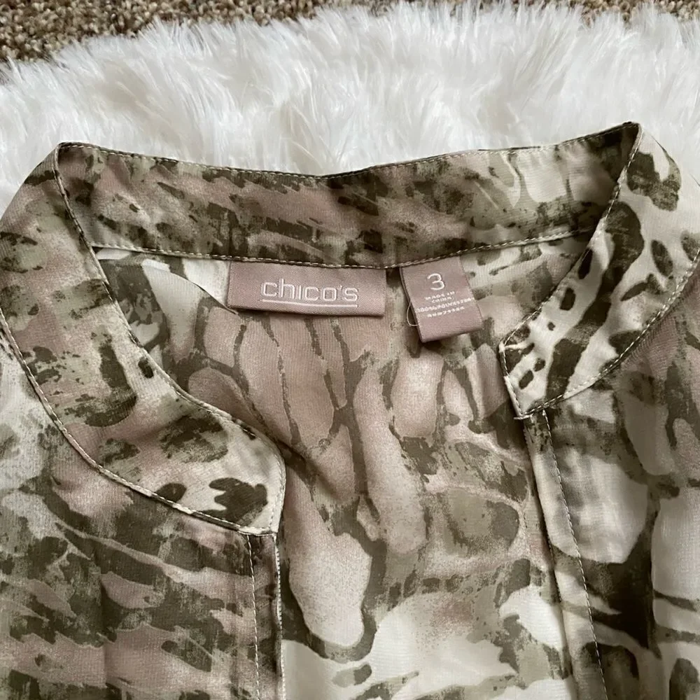 Chico’s Jacket Animal Print Sheer Zip Front Pockets Thin Lightweight‎ Size 3X